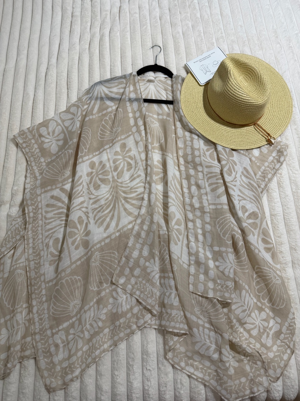 Old Navy Beige and White Coastal Print cover up and Panama hat